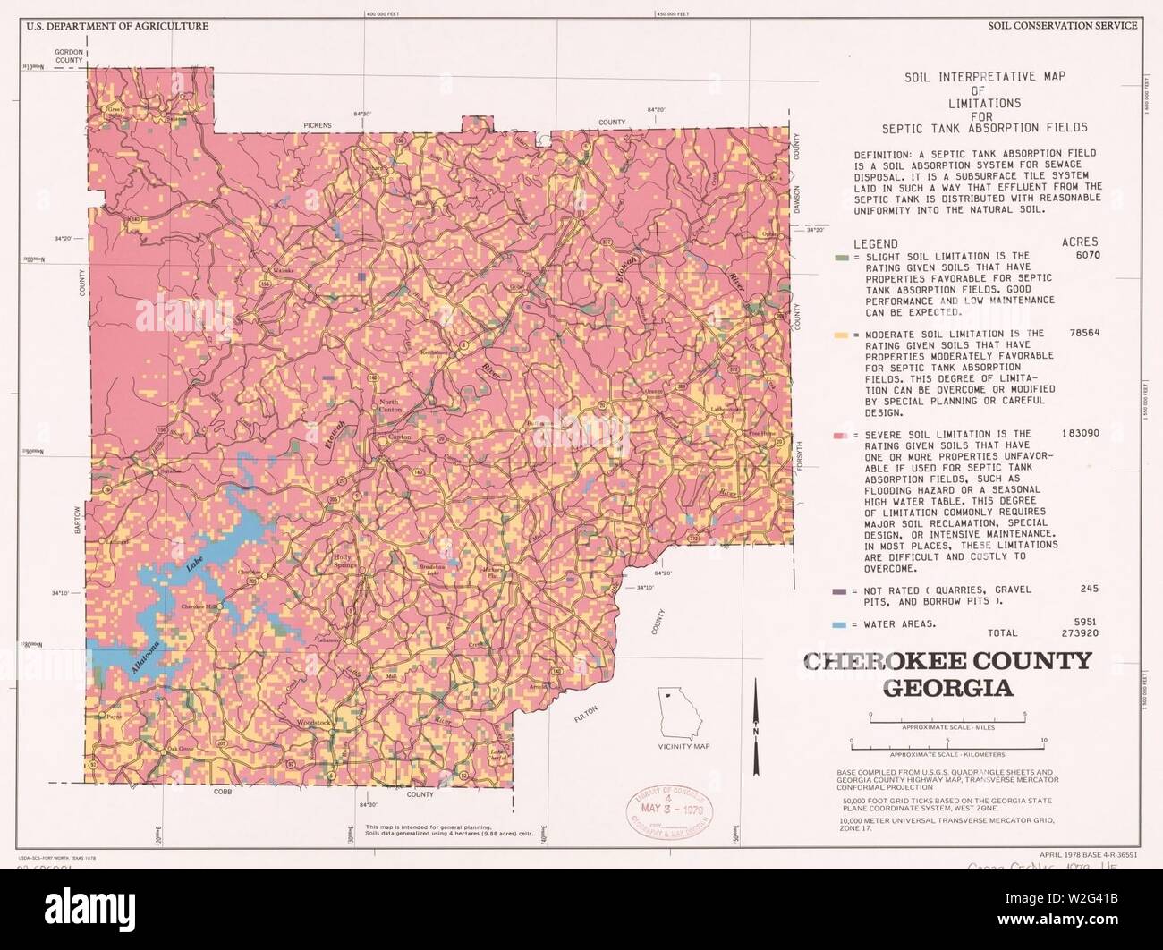 Cherokee County, Georgia - Boden interpretierende Karte von Einschränkungen für septischen Tank absorption Felder Stockfoto