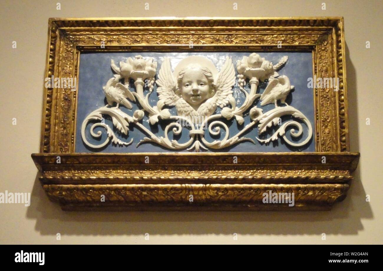 Der Cherub Kopf mit Füllhorn, Giovanni della Robbia, Florenz, Anfang des 16. Jahrhunderts - Stockfoto