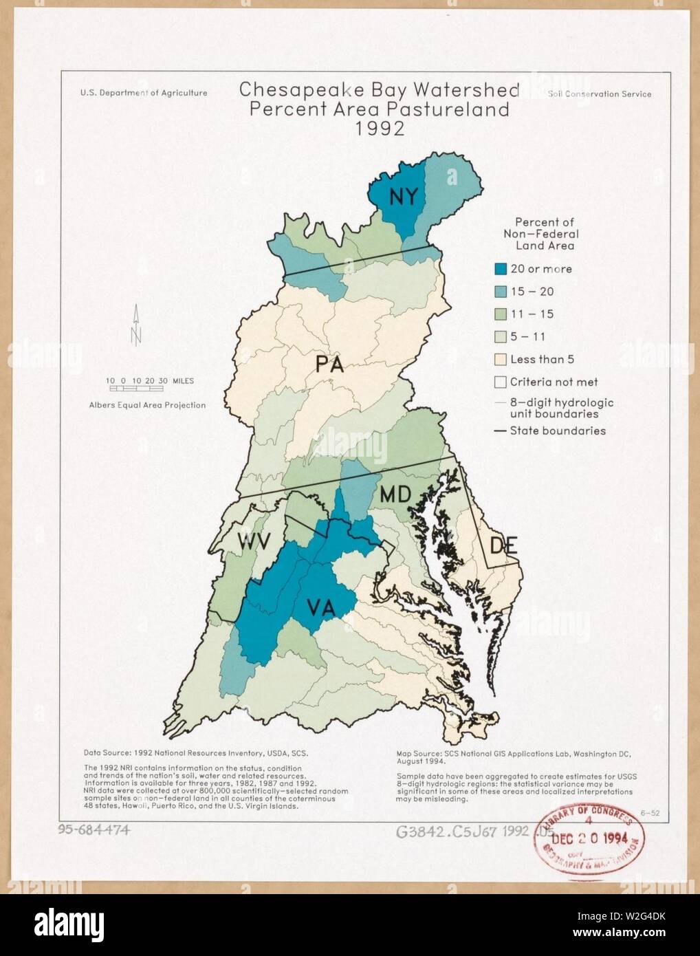 Chesapeake Bay Watershed, Prozent, Weiden, 1992 Stockfoto