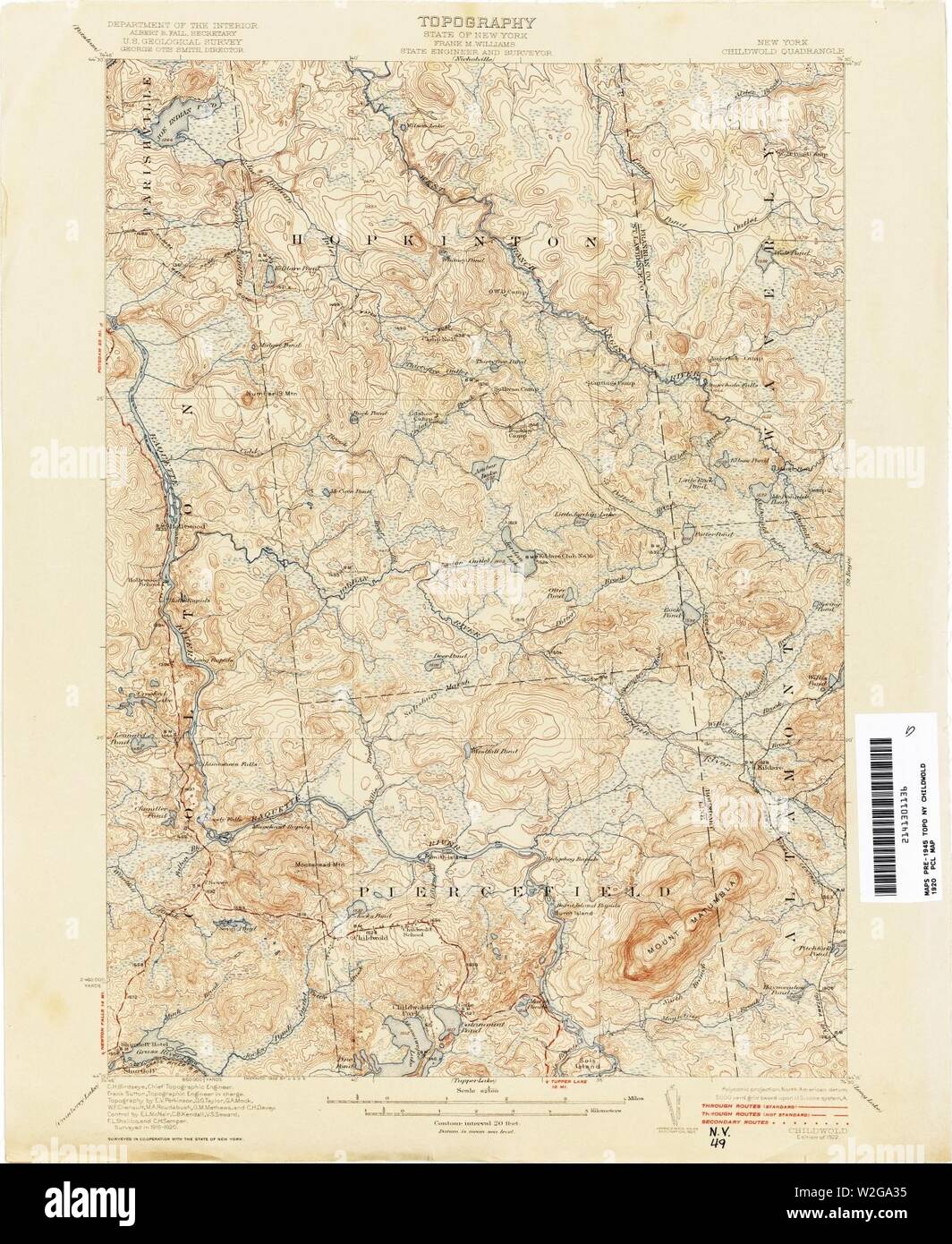 Childwold New York USGS Topo Karte 1920. Stockfoto