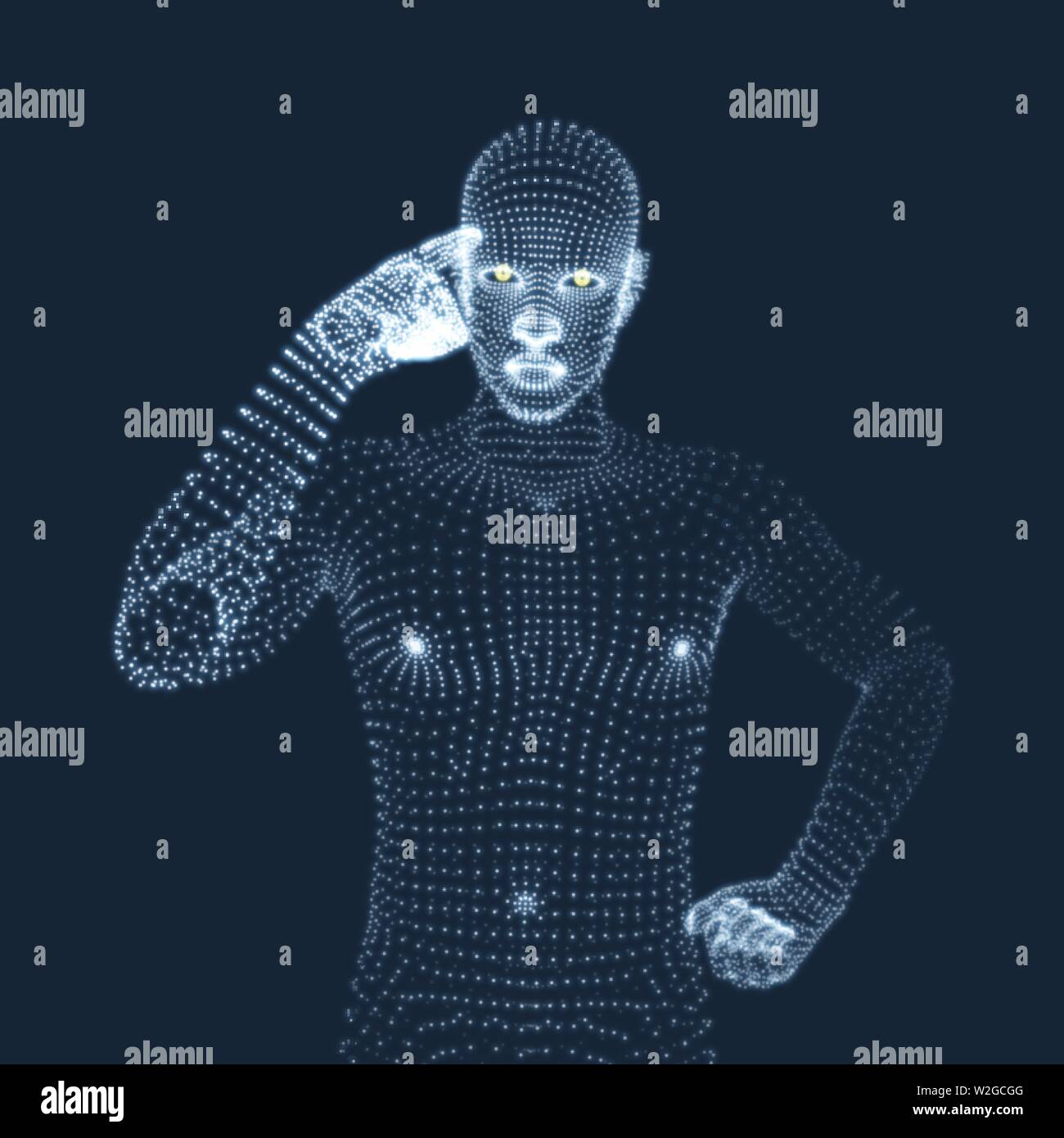 Mann in einem Denker darstellen. 3D-Modell des Menschen. Geometrischen Design. Wirtschaft, Wissenschaft, Psychologie oder Philosophie Vektor Illustration. Stock Vektor