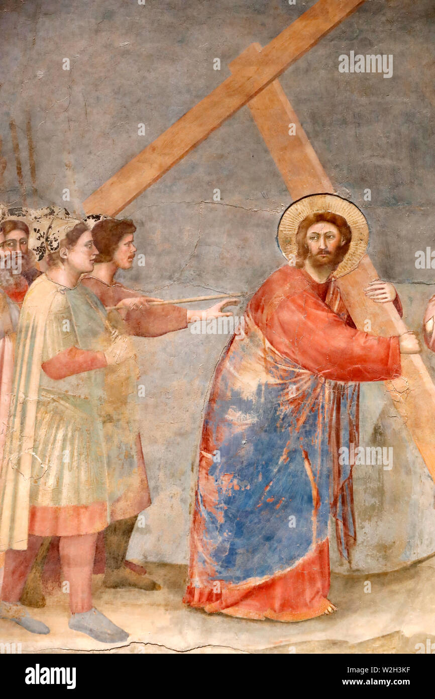 Der Scrovegni Kapelle. Fresko von Giotto, 14.Jahrhundert. Die Passion Christi. Der Weg nach Golgatha. Padua. Italien. Stockfoto