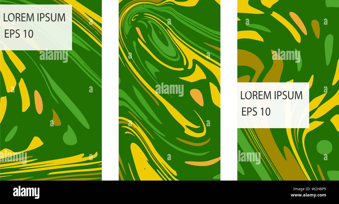 Set aus bunten Vorlagen für Geschichten, Broschüren, Websites, Banner. Grünen und gelben Farben. Verhältnis 16 zu 9. Stock Vektor