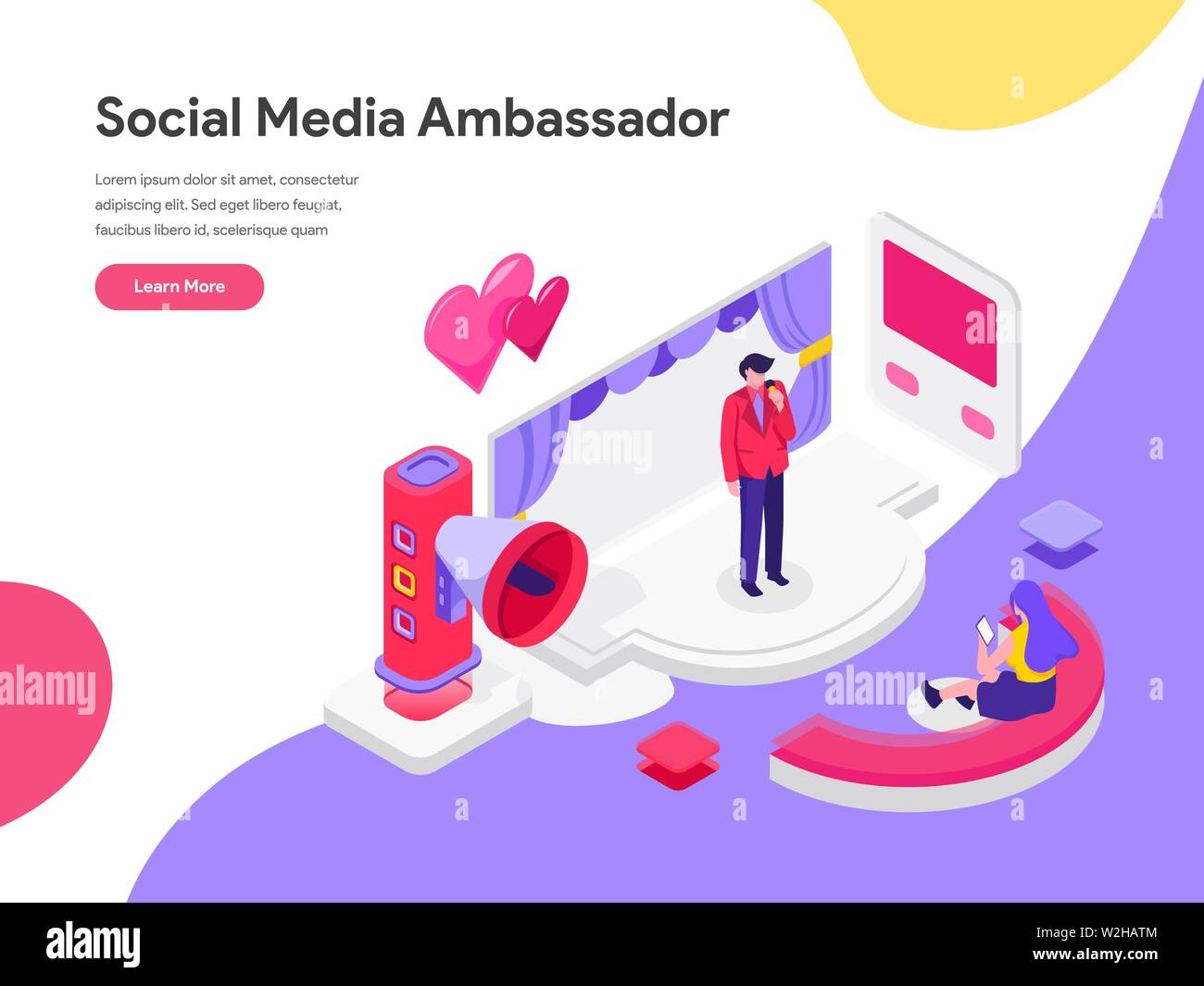 Landing Page Template Social Media Botschafter Abbildung Konzept. Isometrische flache Design Konzept der Webseite Design für die Website und mobile Website Stock Vektor