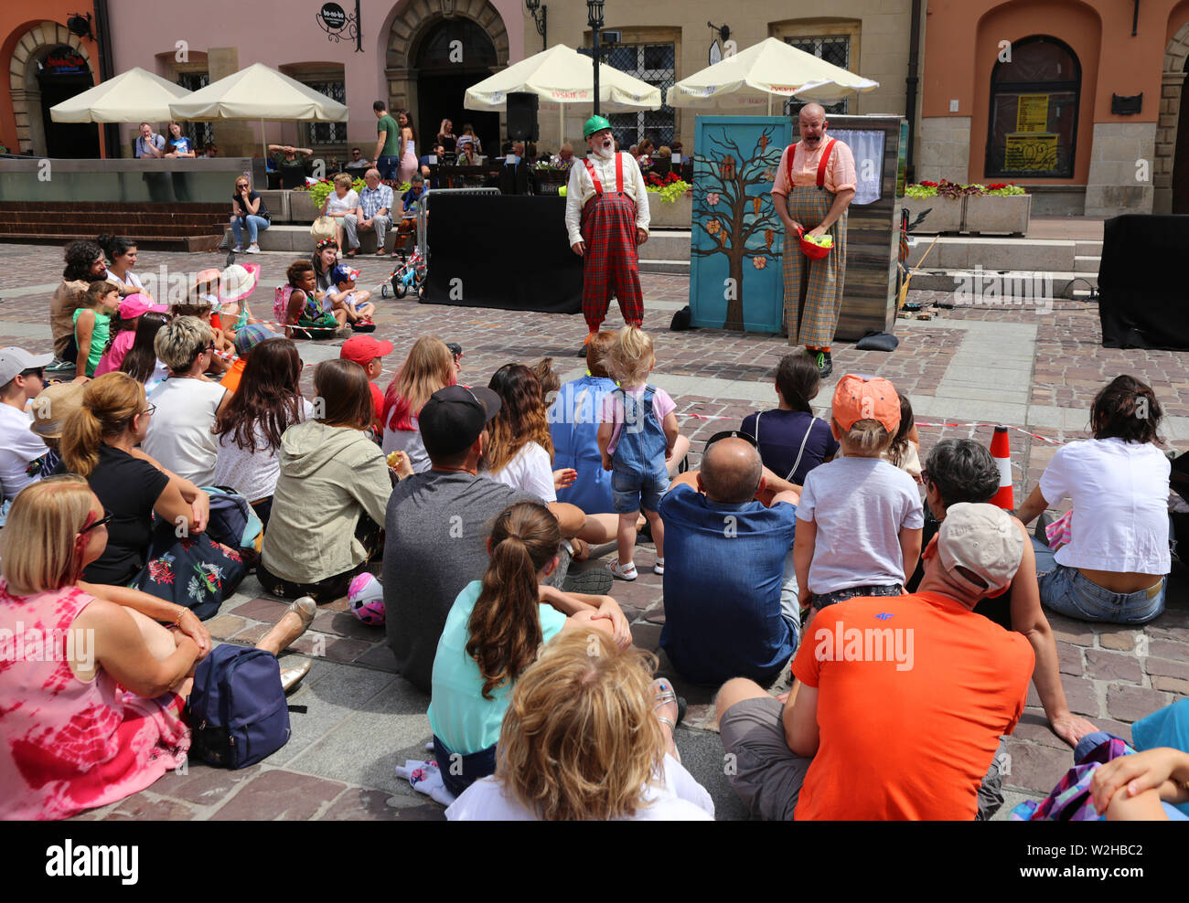 Krakau. Krakau. Polen. Straßentheater FestivaI. Internationale jährliche Veranstaltung, Konferenz der Künstler auf der Straße durchführen. Stockfoto