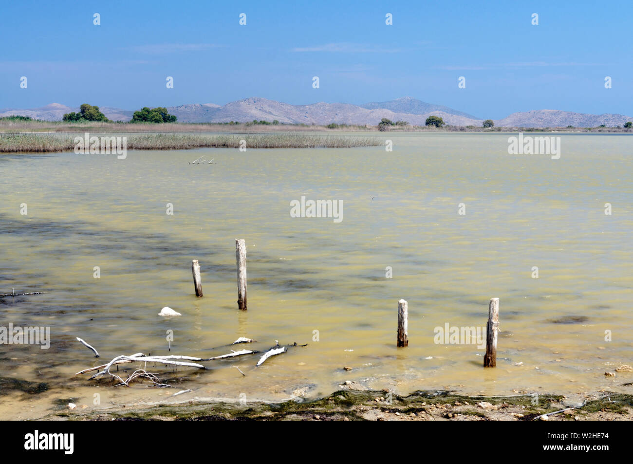 Alikes See mit Kalymnos und Pserimos Inseln in der Ferne, Tingaki, Kos, Dodekanes, Griechenland. Stockfoto