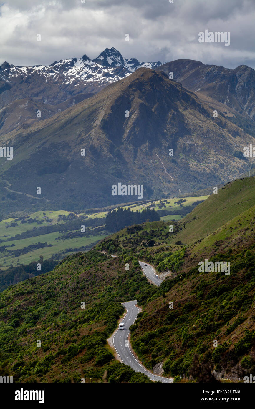 Wakatipu See- und Berglandschaft an der Straße nach Glenorchy Queenstown, Südinsel, Neuseeland Stockfoto