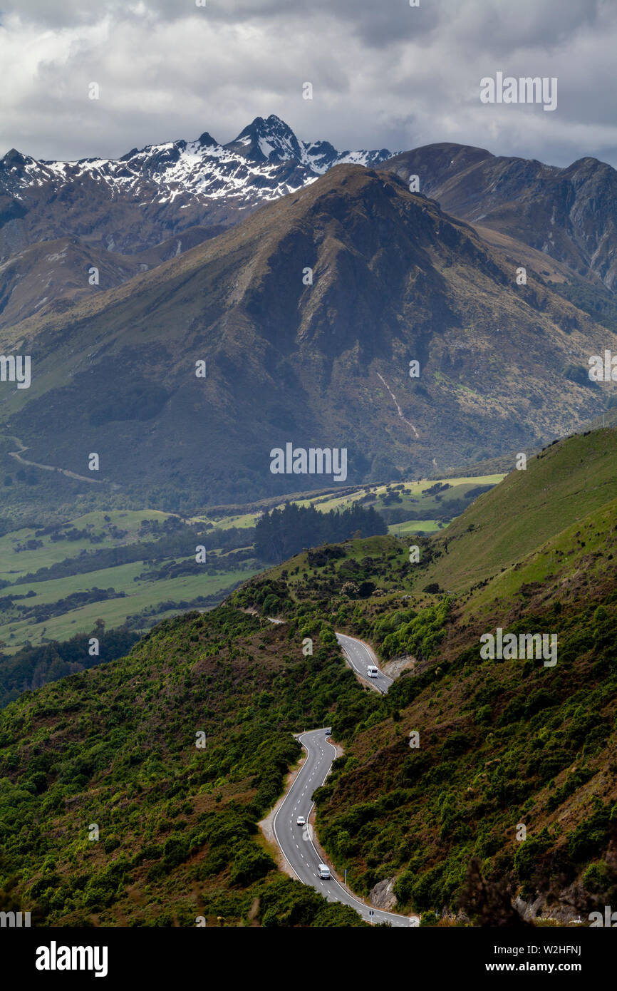 Wakatipu See- und Berglandschaft an der Straße nach Glenorchy Queenstown, Südinsel, Neuseeland Stockfoto