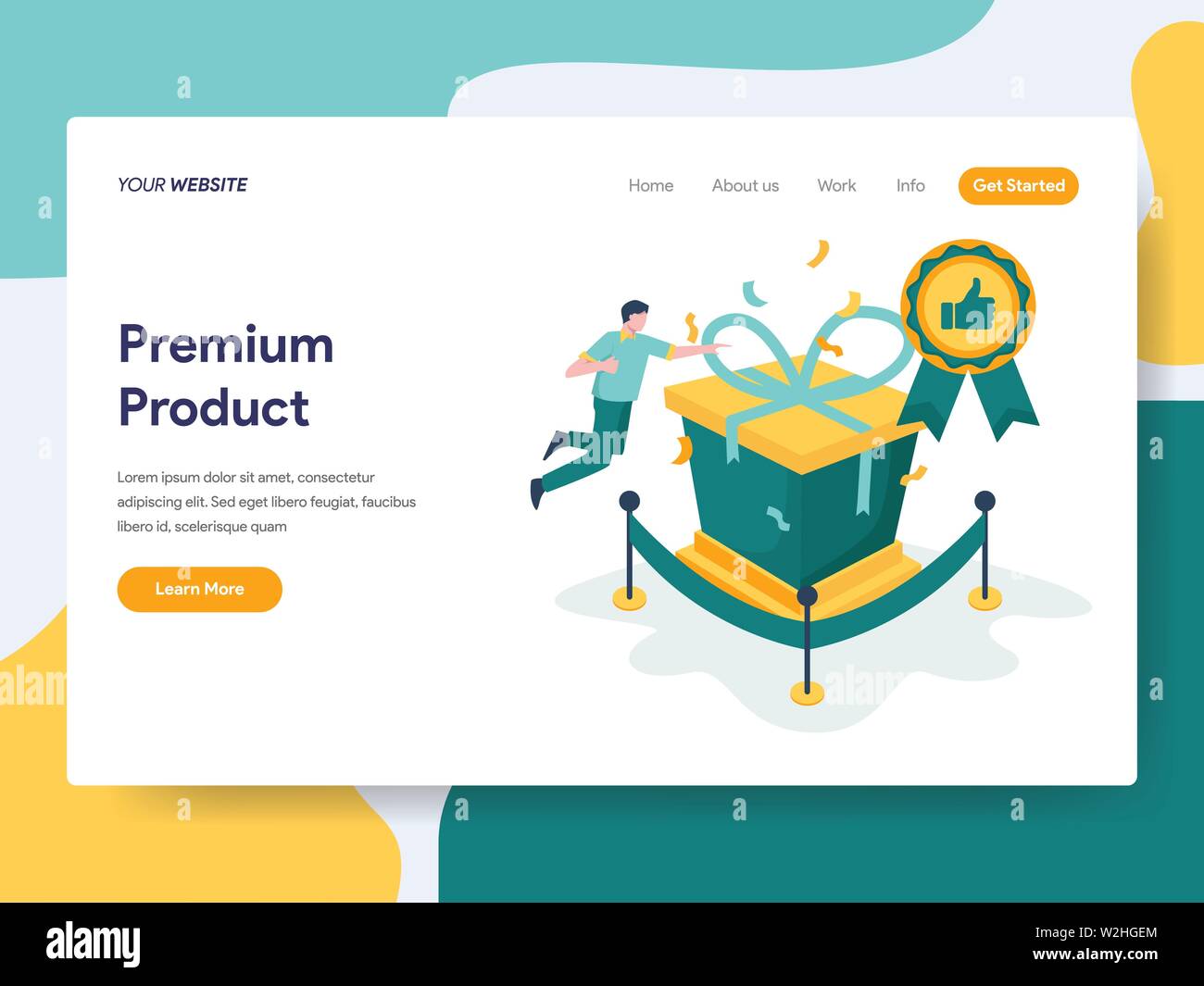 Landing Page Template von Premium Produktabbildung Konzept. Modernes flaches design Konzept der Webseite Design für die Website und mobile Website. Vektor krank Stock Vektor
