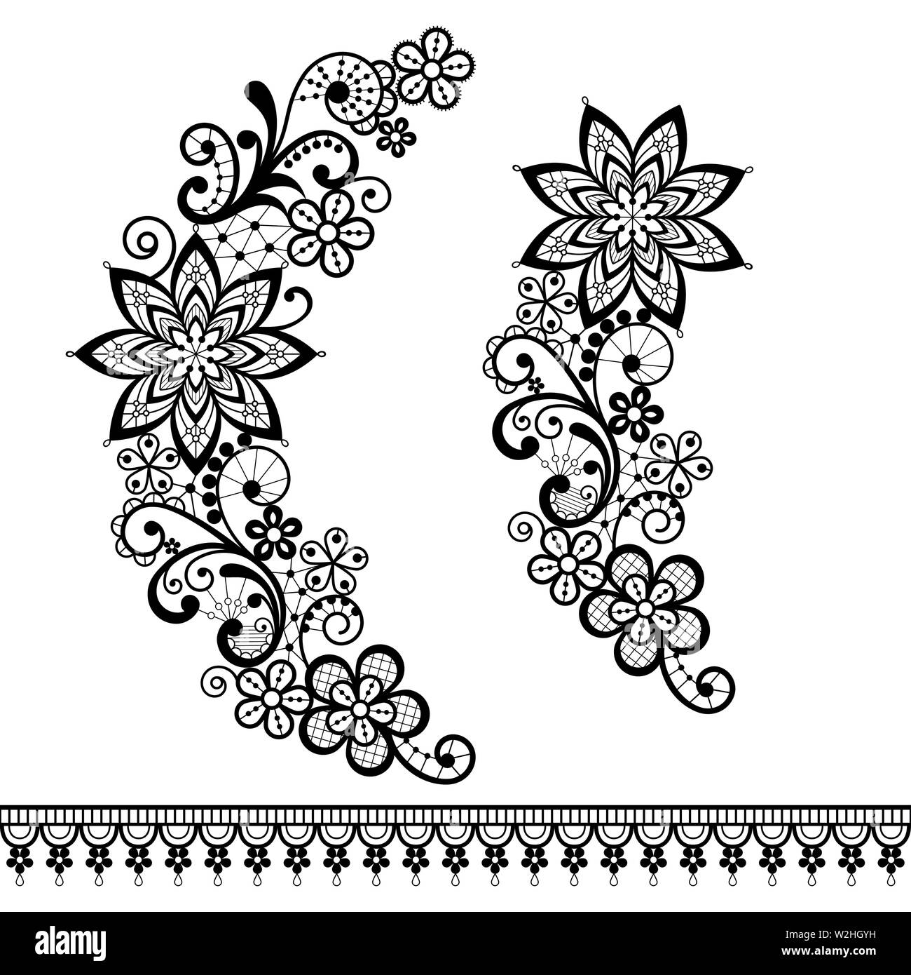 Retro Blumenmuster Spitze Hälfte Kranz Vektor pattern - Monochrom dekorative Spitze Design Collection, Retro durchbrochene Hintergrund Stock Vektor