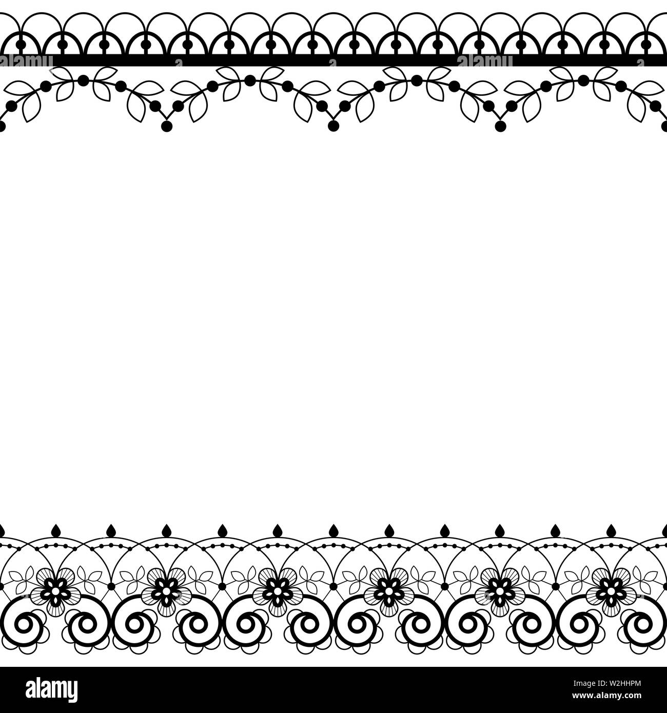 Spitzenmuster vektor Grußkarte oder Hochzeit oder Geburtstag Einladung, sich wiederholende Design mit Blumen und wirbelt in Schwarz Stock Vektor