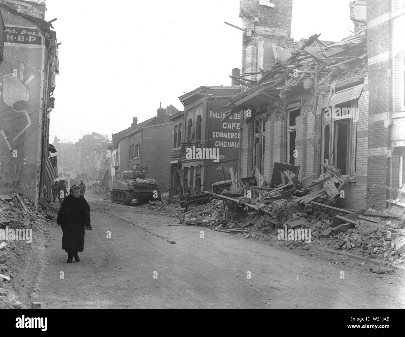 Bombenschäden, das Ergebnis eines deutschen 10-tägigen Belagerung der Luftlandedivision in Bastogne, Belgien. 12/26/44. Stockfoto