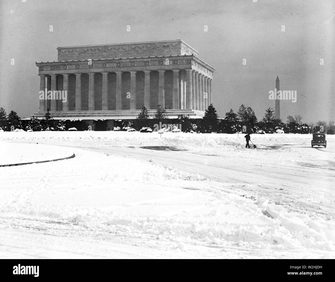 Lincoln Memorial, Washington Memorial im Schnee Ca. 1934 Stockfoto