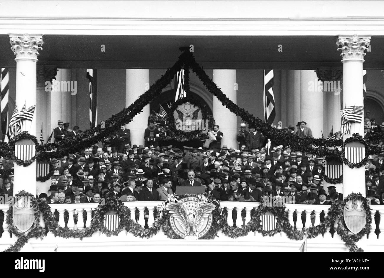 Franklin Roosevelt erste Einweihung: Roosevelt am Podium, U.S. Capitol, Washington, D.C., 4. März 1933 Stockfoto