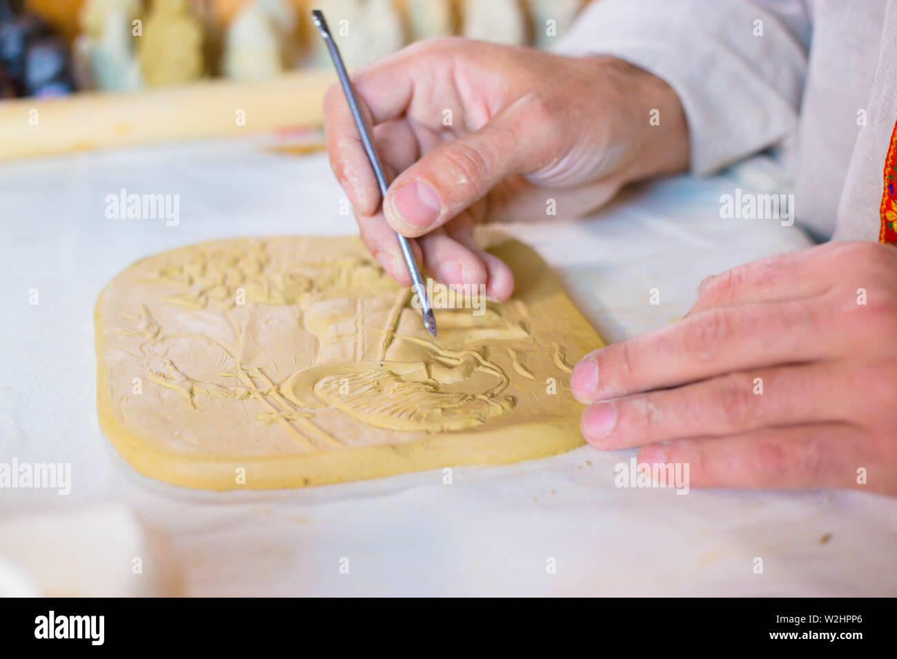 Potter, Ton Stempel Bild Stockfoto