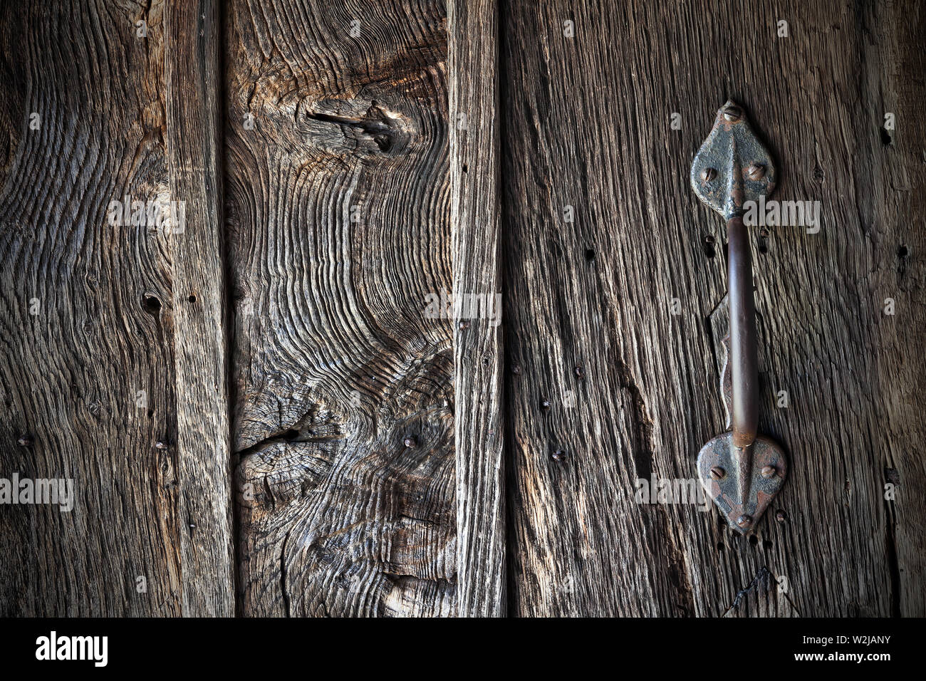 Partrishow Kirche aus Holz Eiche Tür Stockfoto
