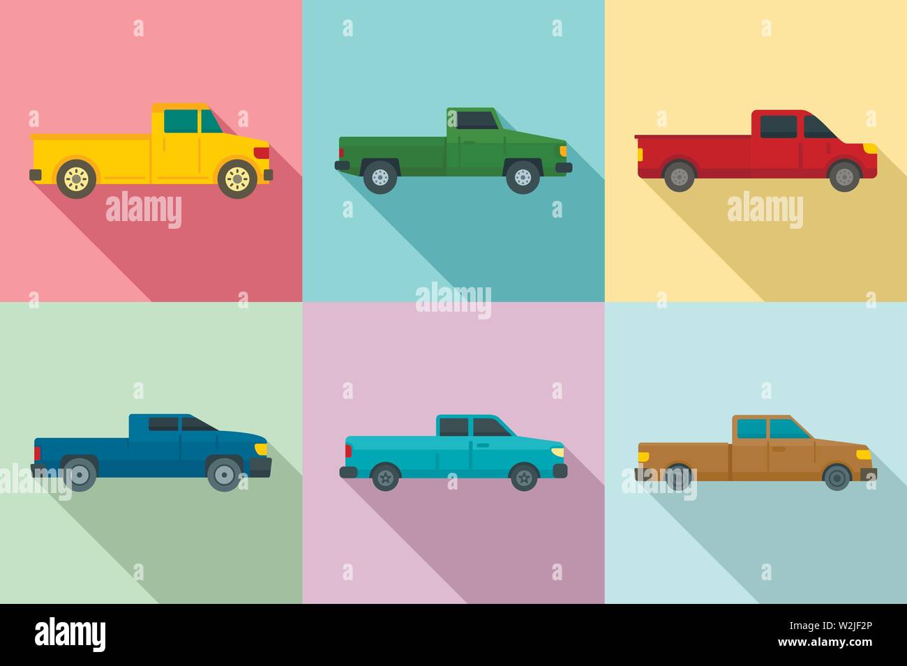 Abholung Symbole gesetzt. Flache Satz pickup Vector Icons für Web Design Stock Vektor