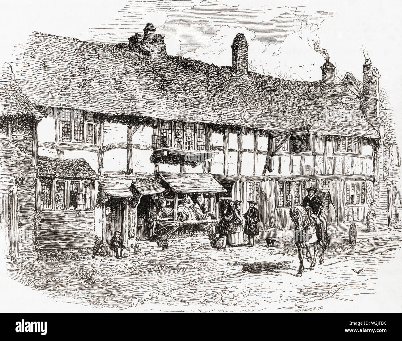 Shakespeares Geburtshaus, vor der Restauration, Henley Street, Stratford-upon-Avon, Warwickshire, England. Aus dem Englischen Bilder, veröffentlicht 1890. Stockfoto