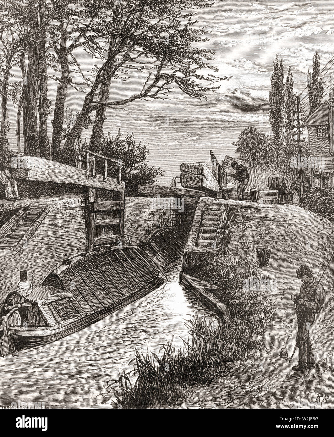 Auf der Grand Junction Canal an Berkhamsted, Hertfordshire, England, hier im 19. Jahrhundert. Aus dem Englischen Bilder, veröffentlicht 1890. Stockfoto