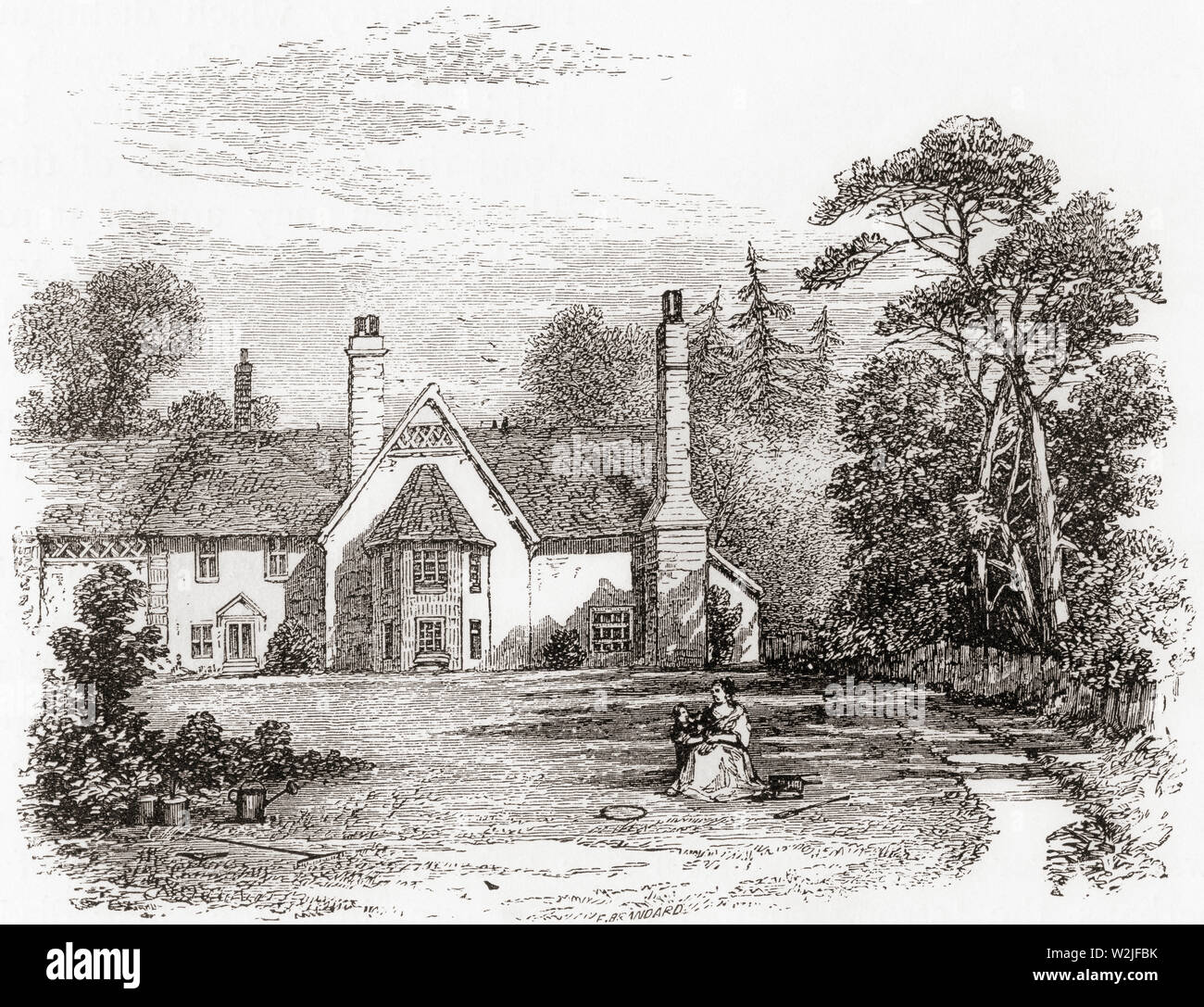 Der Geburtsort von Cowper, Pfarrhaus Berkhamsted, Hertfordshire, England, hier im 19. Jahrhundert. William Cowper, 1731 - 1800. Englischer Dichter und hymnodist. Aus dem Englischen Bilder, veröffentlicht 1890. Stockfoto