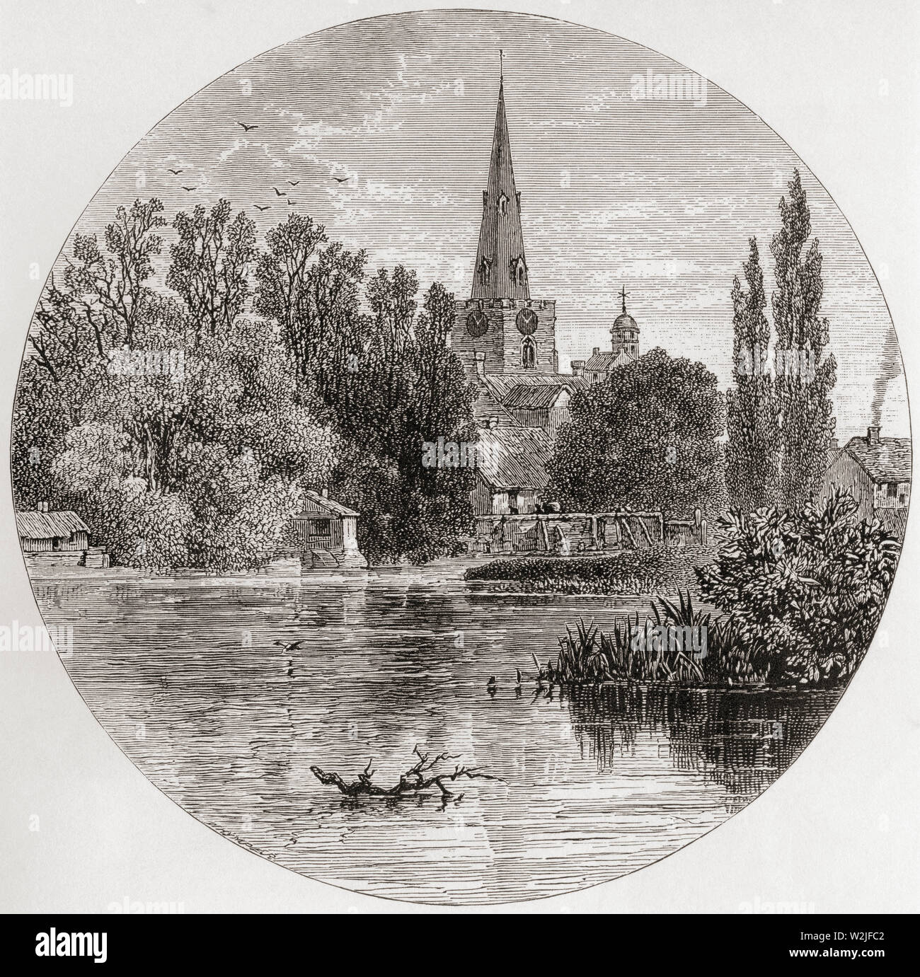 St Paul's Kirche am Fluss Great Ouse, Bedford, Bedfordshire, England, hier im 19. Jahrhundert. Aus dem Englischen Bilder, veröffentlicht 1890. Stockfoto