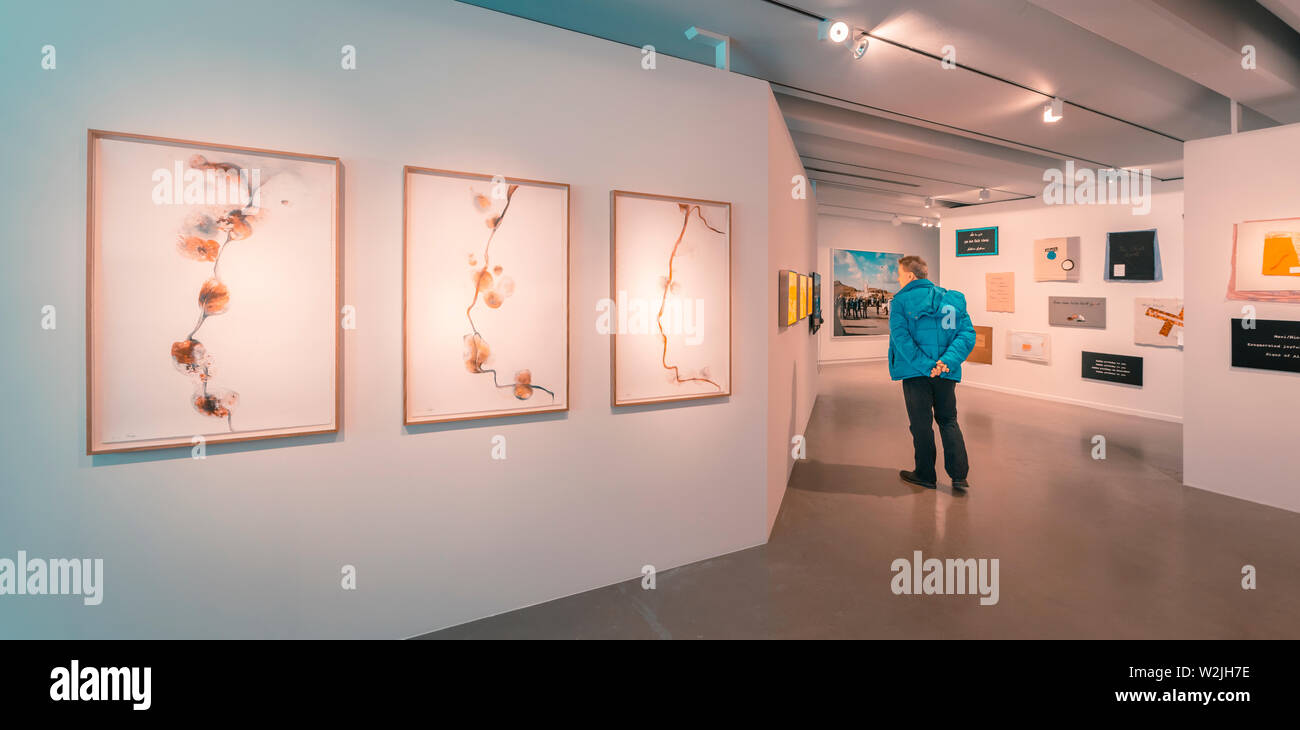 Kunst Ausstellung im Listasafn, Winter Lights Festival, Reykjavik, Island Stockfoto