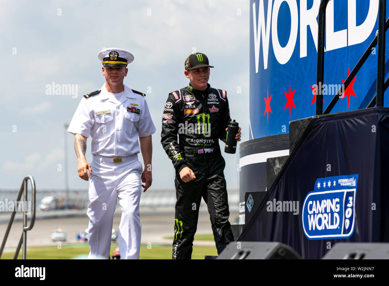 Joliet, IL, Vereinigte Staaten - 29. Juni 2019: Riley Herbst XFinity Serie vor NASCAR Camping World 300 Rennen eingeführt wird. Stockfoto