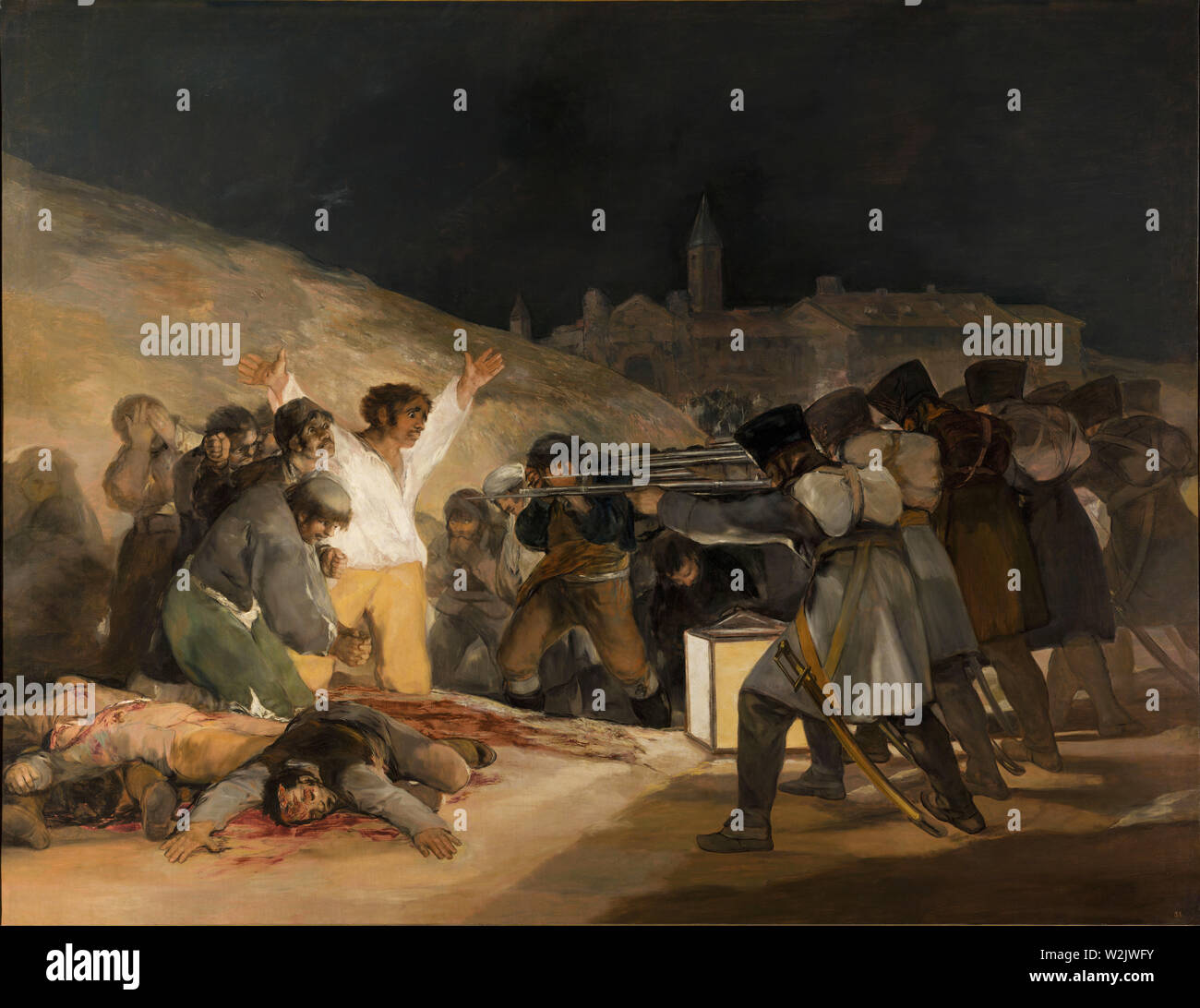 Ausführung der Madrid Rebellen durch einen französischen Exekutionskommando am dritten Mai 1808, wie durch Francisco Goya gemalt. Stockfoto