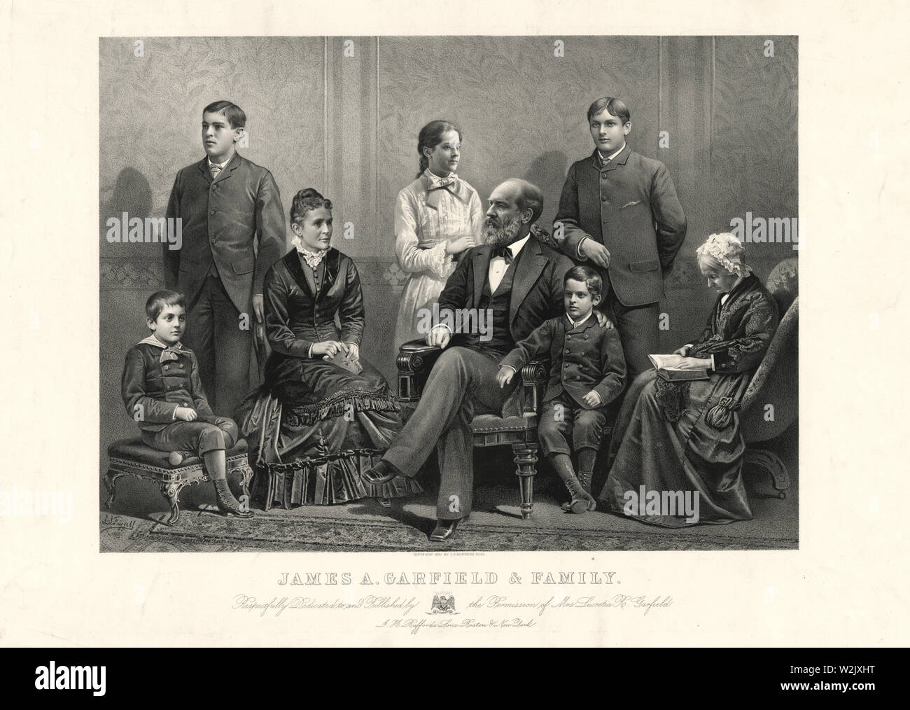 James A. Garfield und Familie, respektvoll und durch die Genehmigung von Lucretia R. Garfield, Veröffentlicht von J.H. veröffentlicht. Bufford's Söhne, 1881 Stockfoto