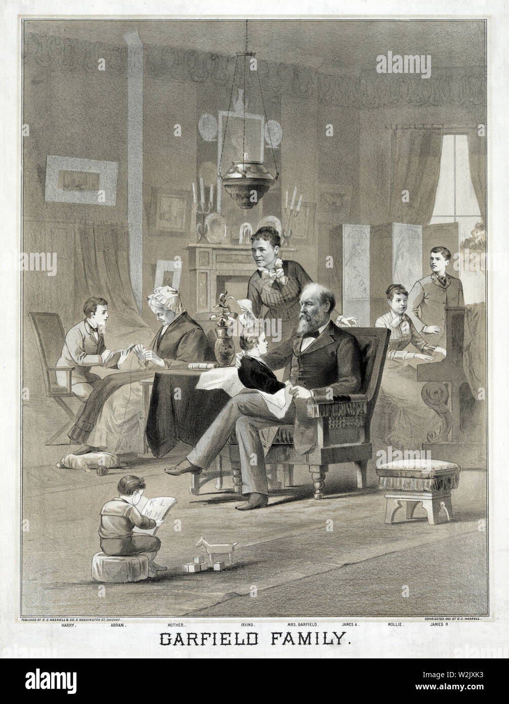 Präsident James A. Garfield und Familie, herausgegeben von O.C. Haskell & Co., 1882 Stockfoto