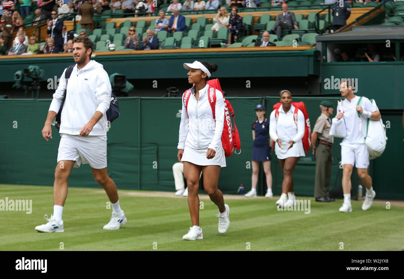 London, Großbritannien. 9. Juli 2019. Frabice Martin, Raquel Atawo, Andy Murray, Serena Williams, die Wimbledon Championships 2019, 2019 Quelle: Allstar Bildarchiv/Alamy leben Nachrichten Stockfoto