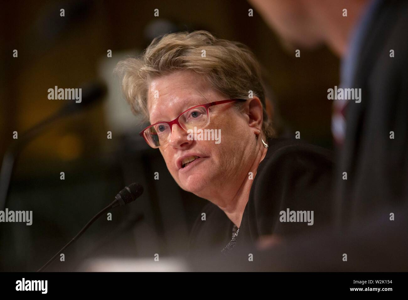 Professor Angela J. Campbell der Kommunikation und Technologie Klinik Institut für Öffentliche Repräsentation bezeugt vor dem Senat-rechtsausschusse in Bezug auf die Sicherheit der Kinder im Internet auf dem Capitol Hill in Washington, DC, USA am 9. Juli 2019. Stockfoto