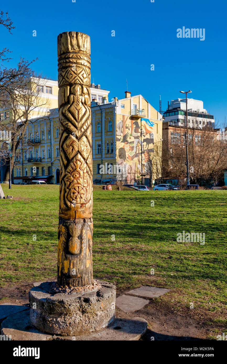 Holz- Idol von Perun, Kiew, Ukraine Stockfoto