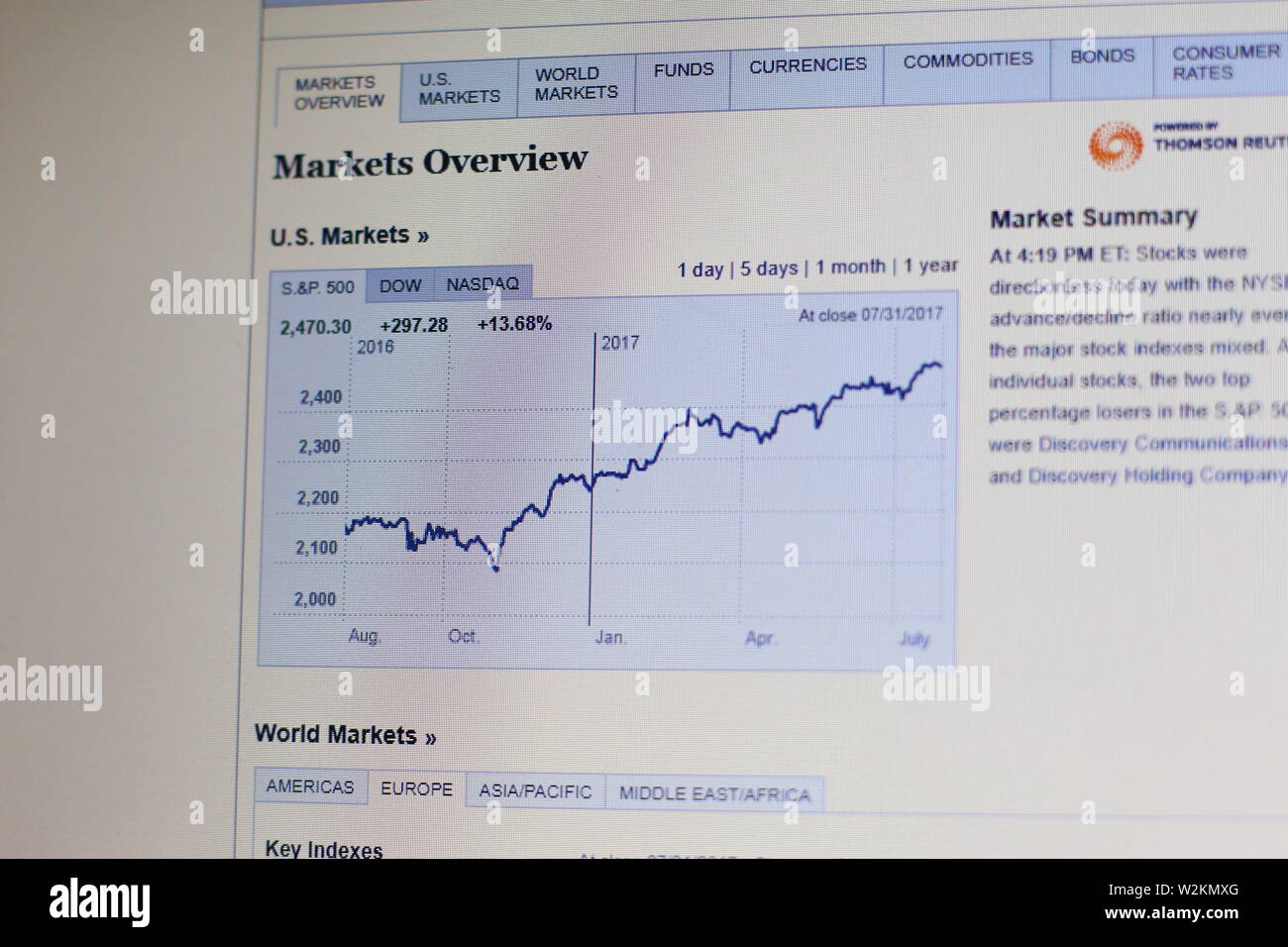 Marktübersicht auf dem Computer angezeigt. Aktien, Börse, Dollar, Gold, Öl  Stockfotografie - Alamy