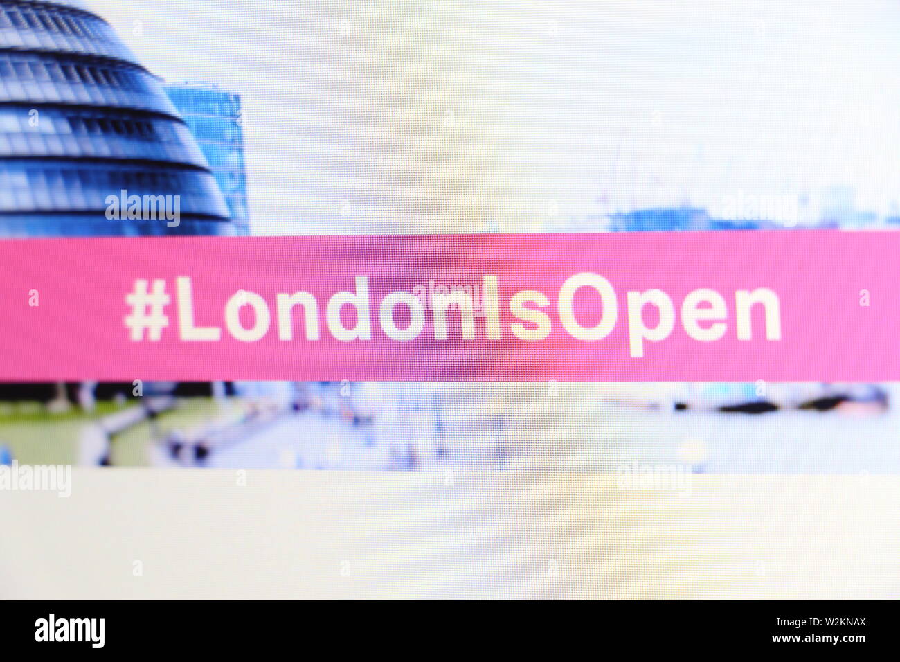 Offizielle Website der Bürgermeister von London, Sadiq Khan, und die 25 London Assembly Mitglieder. Website mit hashtag London ist geöffnet. Stockfoto