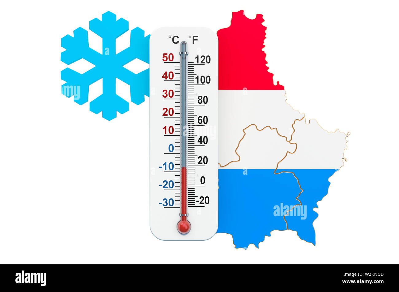 Extreme Kälte in Luxemburg Konzept. 3D-Rendering auf weißem Hintergrund Stockfoto