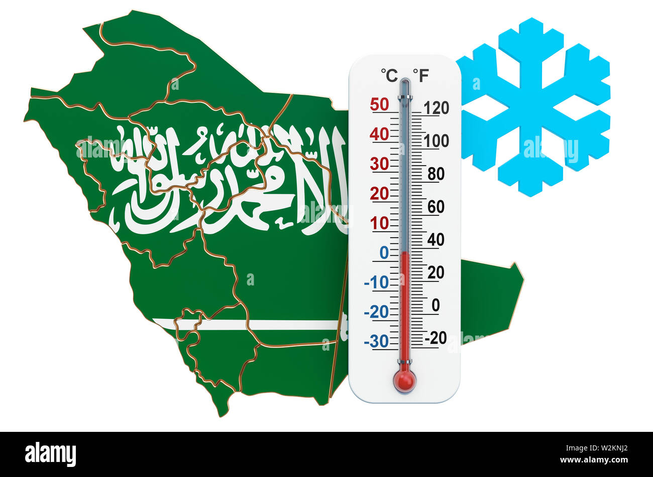 Extreme Kälte in Saudi-arabien Konzept. 3D-Rendering auf weißem Hintergrund Stockfoto