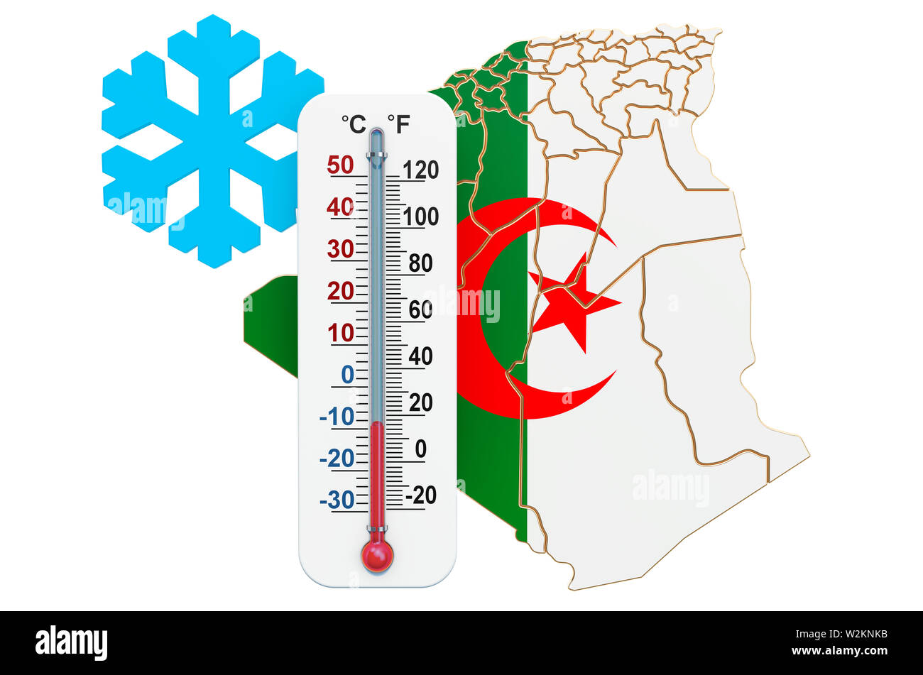 Extreme Kälte in Algerien Konzept. 3D-Rendering auf weißem Hintergrund Stockfoto