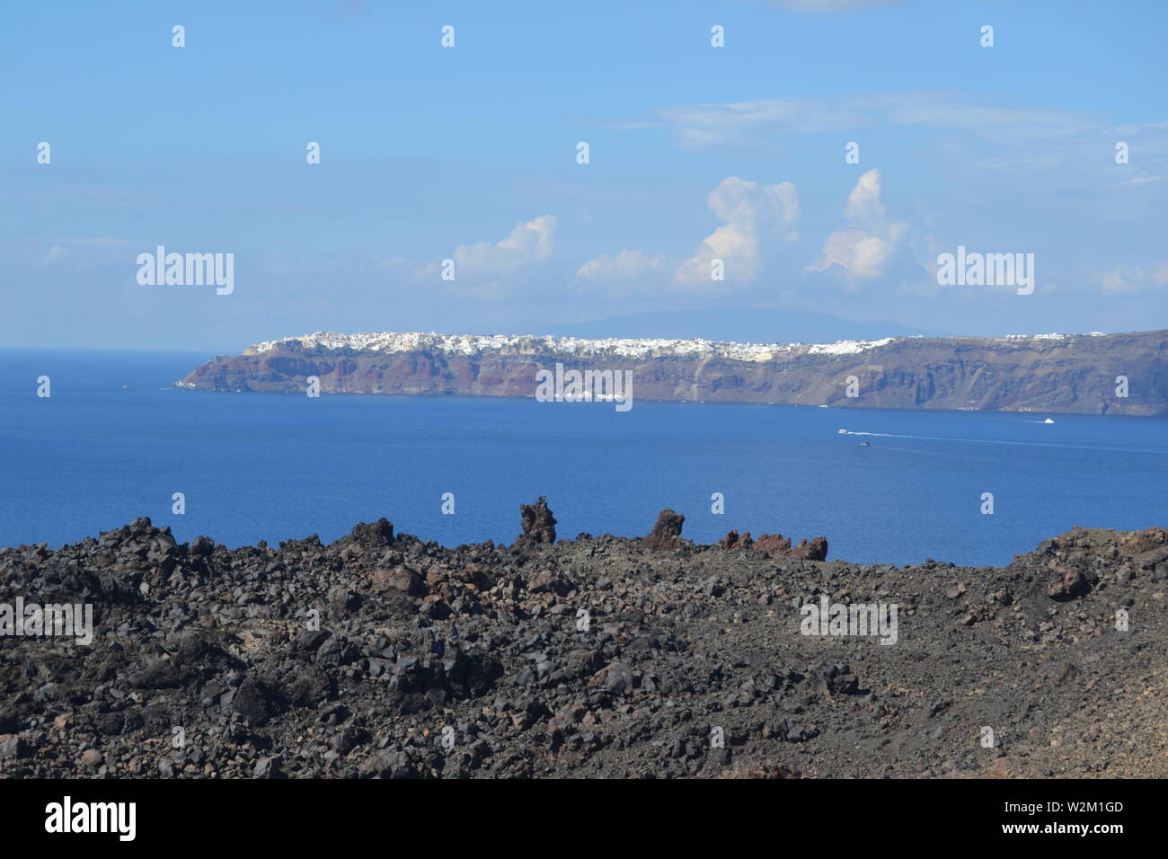 Vulkan Santorin Wanderung Stockfoto