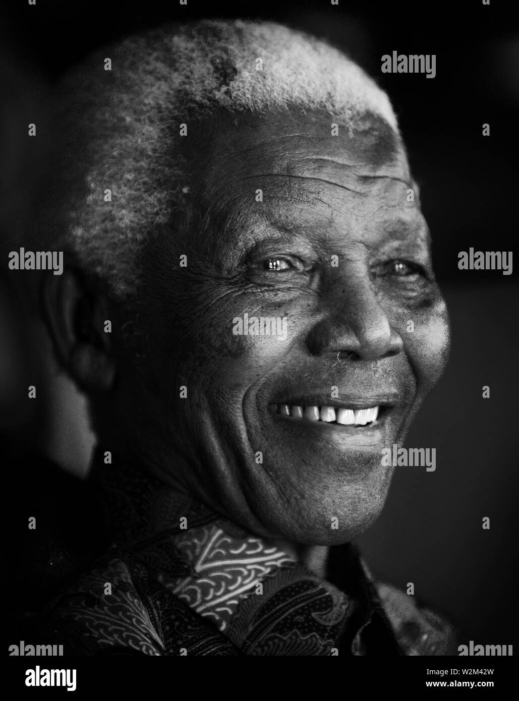 Eine exklusive Portrait von Nelson Mandela, ehemaliger Präsident von Südafrika. Auch als Madiba in seiner Heimat bekannt, Nelson Mandela wird 91 Am 18. Juli dieses Jahres drehen. Der Anti-apartheid-Aktivist, der einst war der Führer des Afrikanischen Nationalkongresses (ANC), met Kollege Friedensnobelpreis Empfänger Prof. Muhammad Yunus aus Bangladesch, die in das Land an der siebten Nelson Mandela jährliche Vortrag in Johannesburg zu sprechen. Johannesburg, Südafrika. Juli 10, 2009. Stockfoto