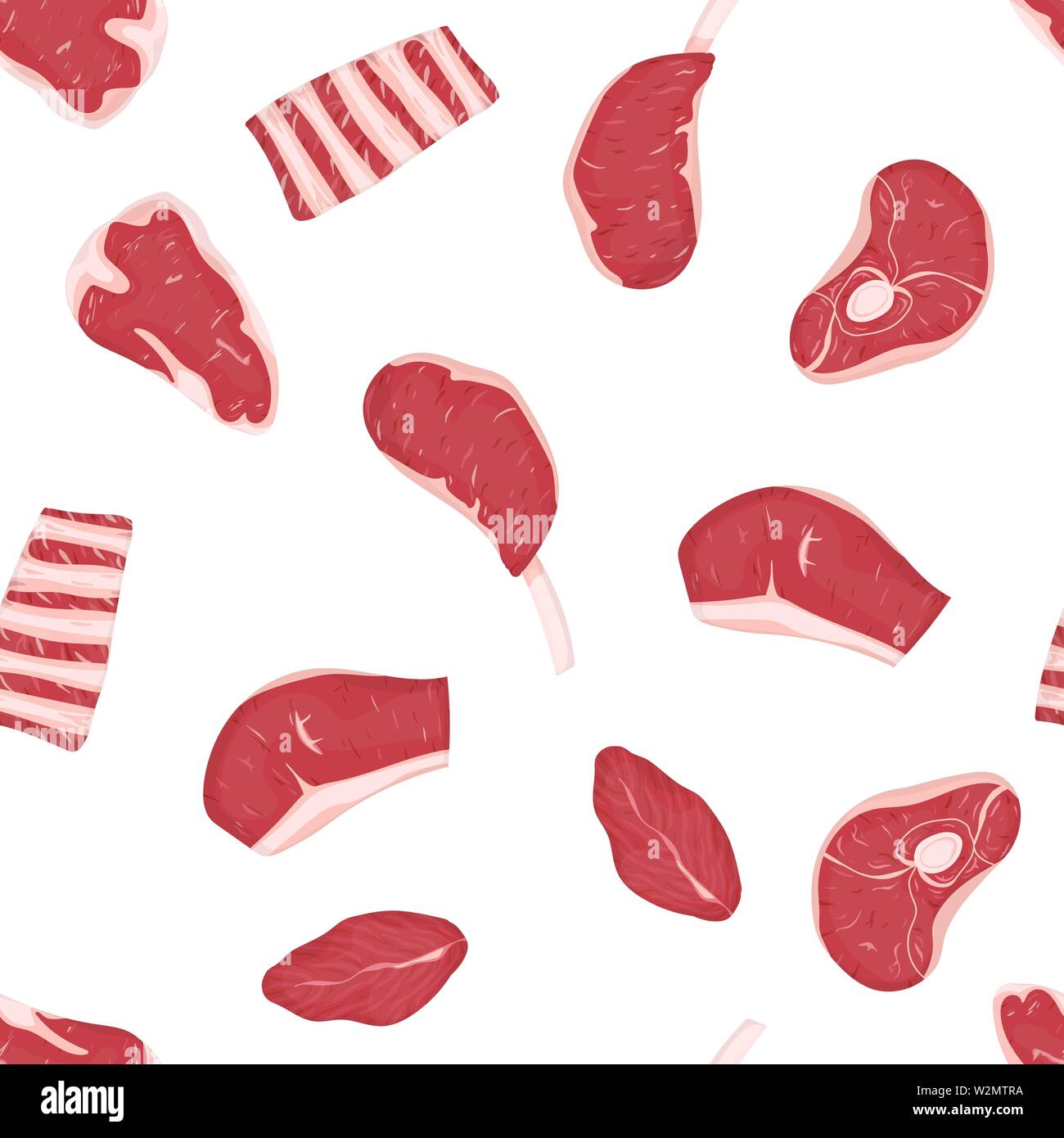 Satz von Fleisch schneidet. Vector Illustration. Nahtlose Muster Hintergrund. Stock Vektor