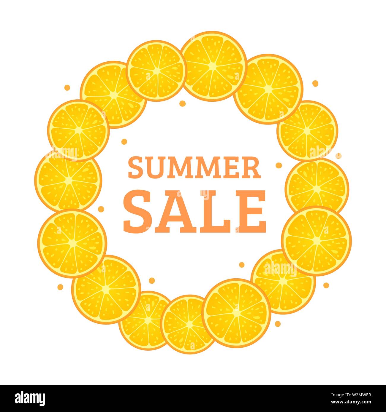 Runden Rahmen der orangenscheiben Sommer Citrus helles Design Verkauf. Vector Illustration auf weißen isoliert Stock Vektor