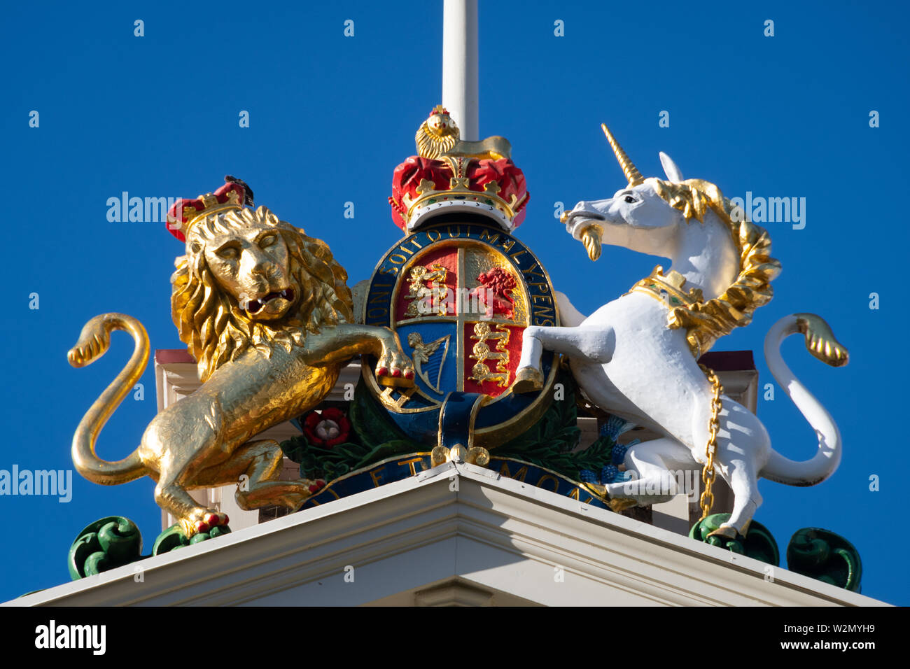 Wappen, dem ehemaligen Regierungsgebäude in Wellington, die größte hölzerne Gebäude in der südlichen Hemisphäre, Wellington, Nordinsel, Neuseeland Stockfoto