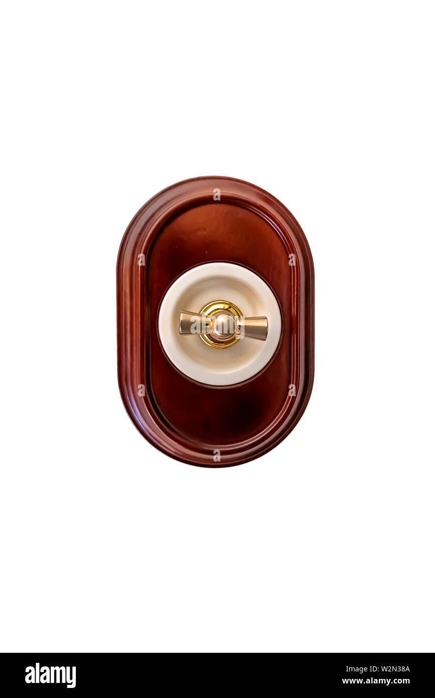 Alte und Luxus Rotary elektrischer Schalter auf Weiß Stockfoto