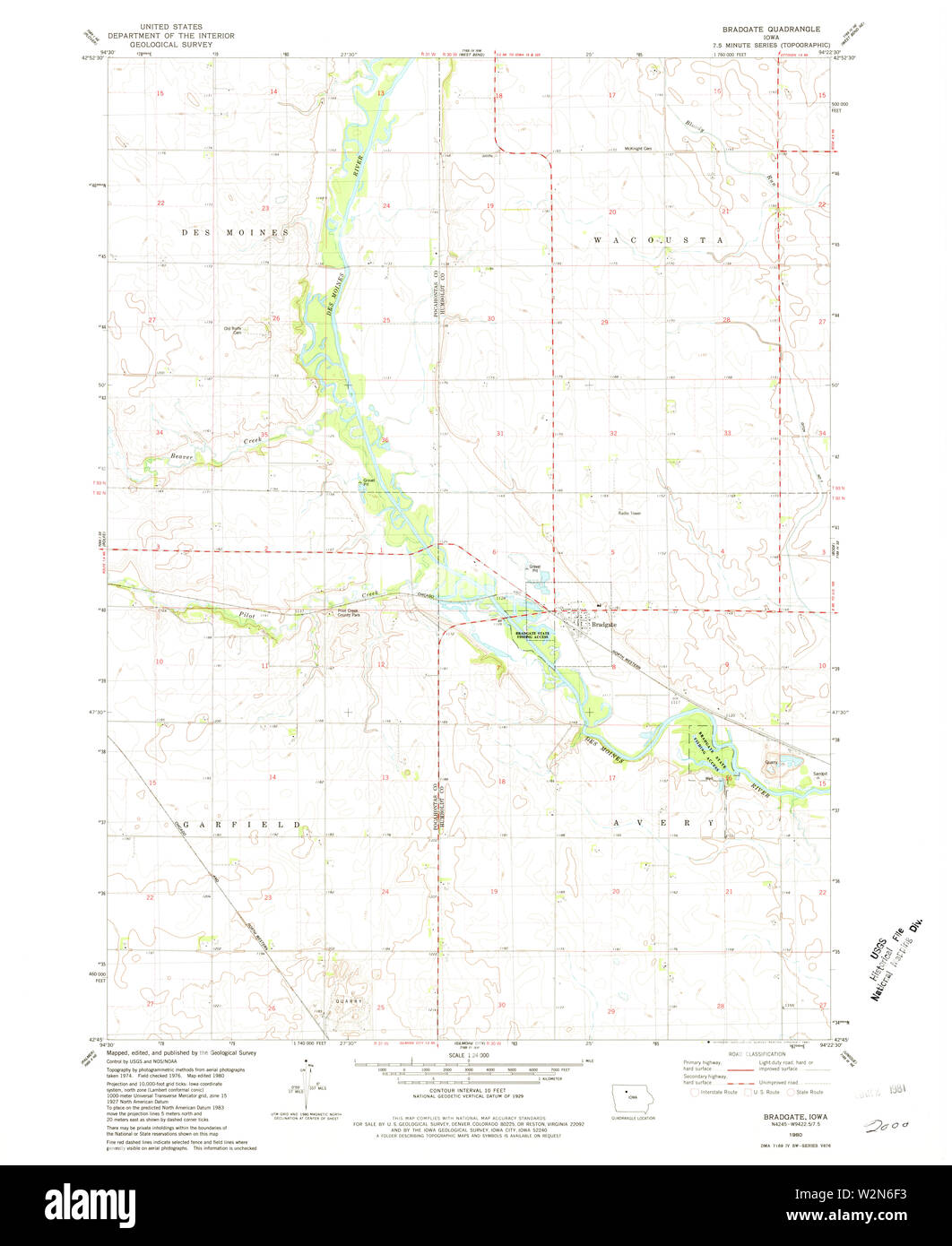 USGS TOPO-Karten Iowa IA Bradgate 174185 1980 24000 Wiederherstellung Stockfoto
