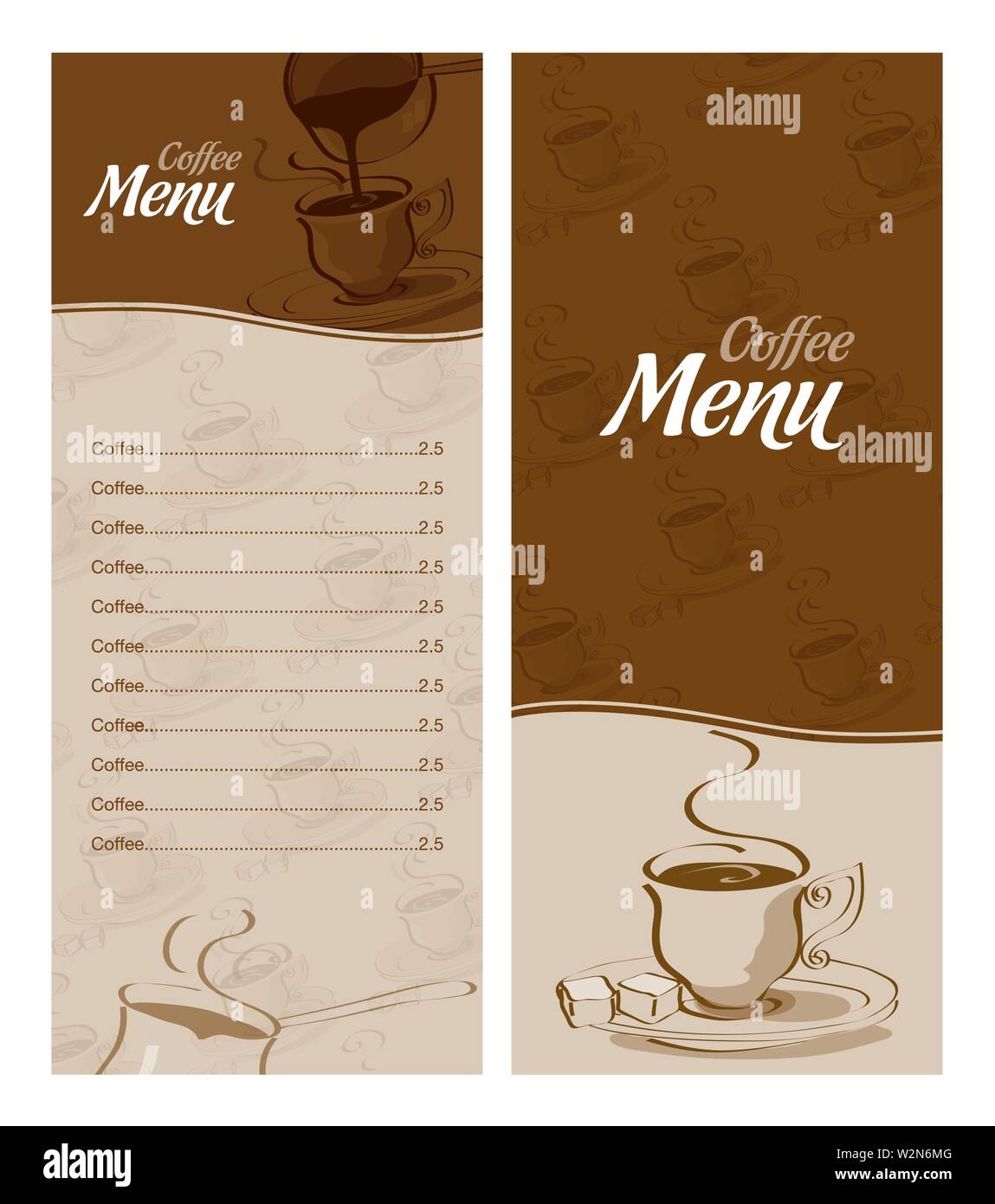 Kaffee Speisekarte für verschiedene Arten von Kaffee Stock Vektor