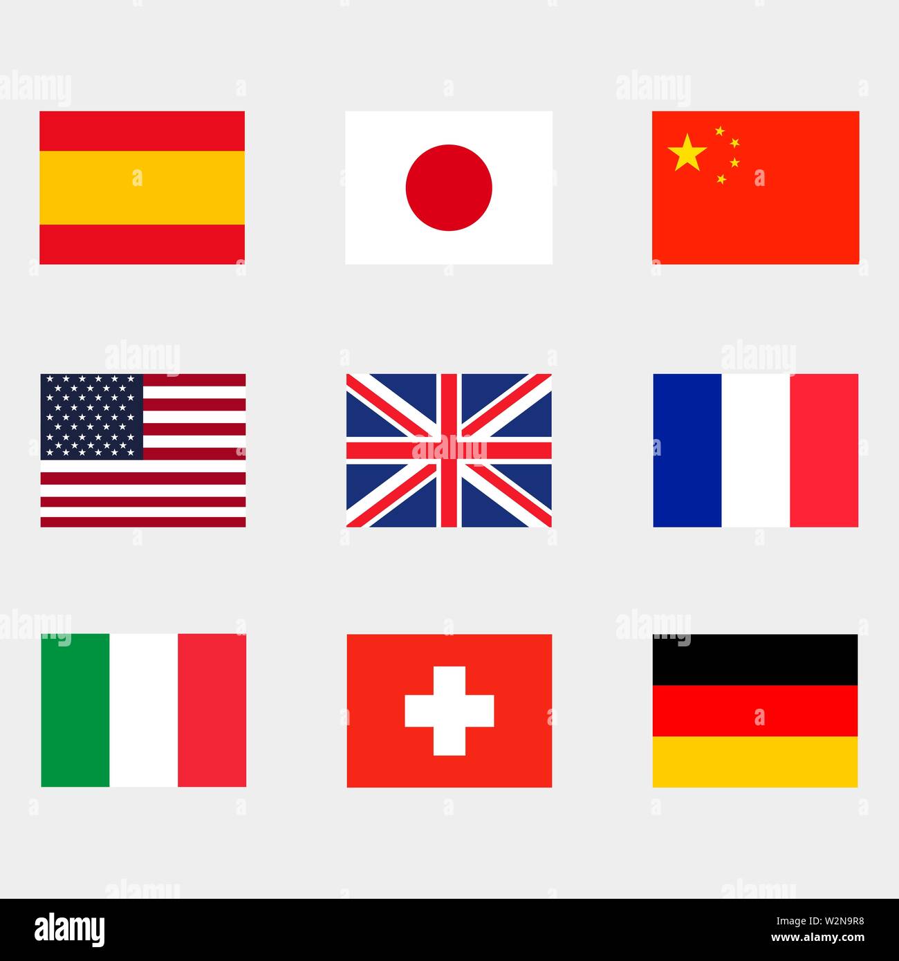 9 verschiedene nationale Flaggen Icons einstellen. Vector EPS  Stock-Vektorgrafik - Alamy