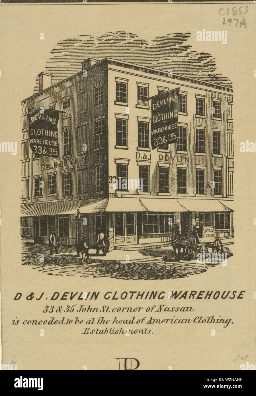 D&J. Devlin Kleidung Lager, 33 & 35 John St. Ecke von Nassau, wird  zugestanden, an der Spitze der amerikanischen Kleidung zu sein. Betriebe.  Eno, Amos Stockfotografie - Alamy