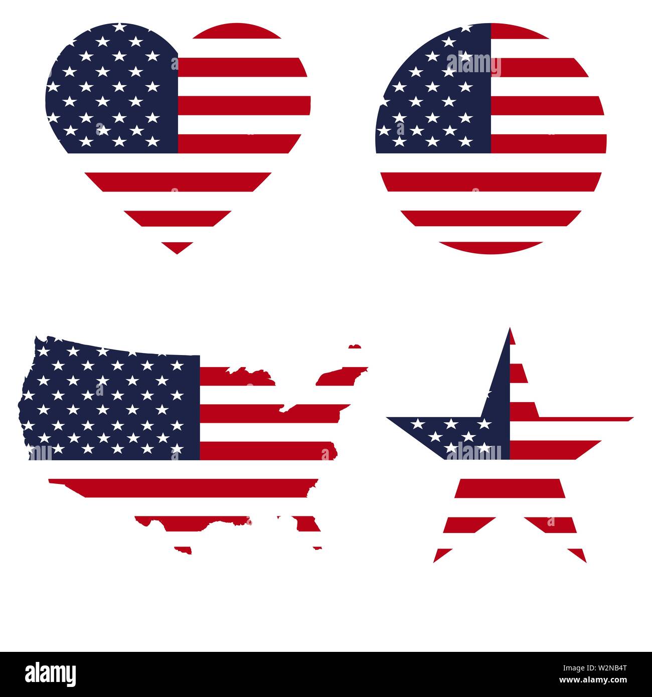 Symbole United States in verschiedenen Formen von der Flagge Hintergrund eingerahmt Stock Vektor