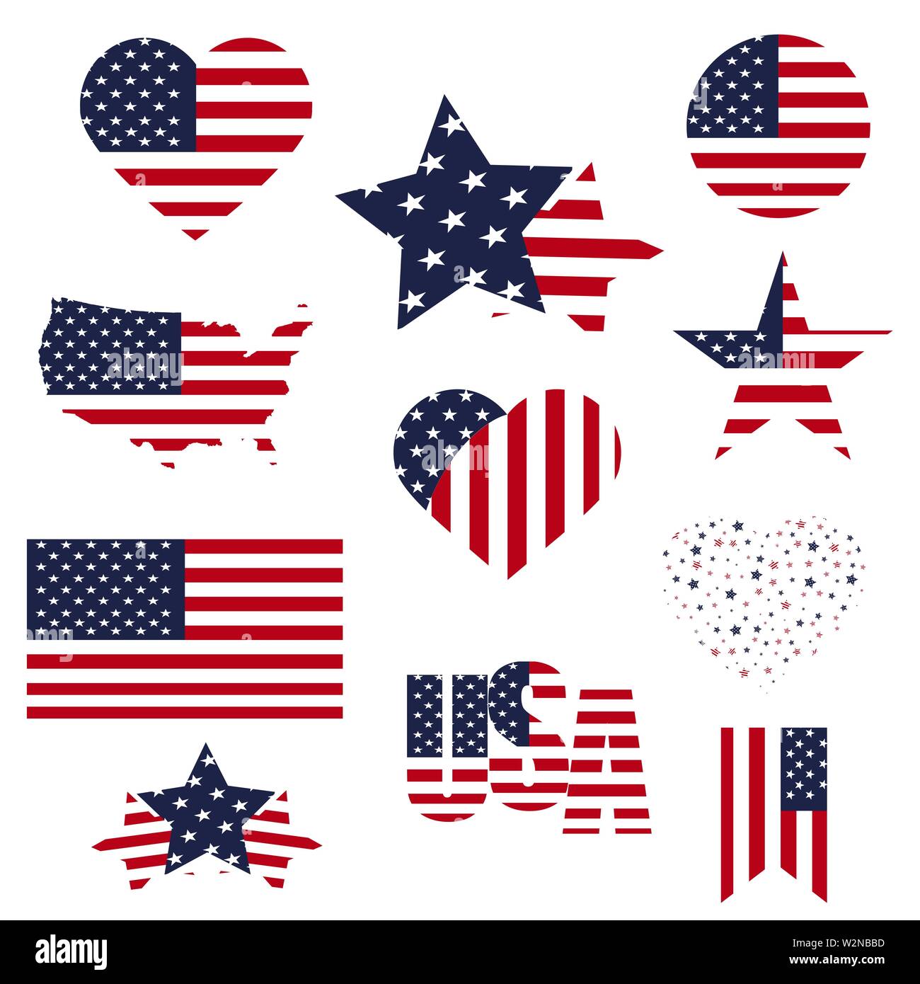 Symbole United States in verschiedenen Formen von der Flagge Hintergrund eingerahmt Stock Vektor